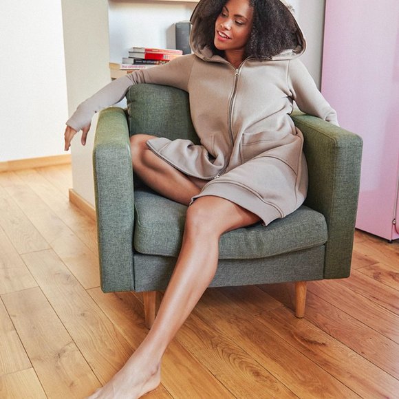 Long Zipper Fleece Maxi Hoodie with Thumb holes - Picture 8 of 8